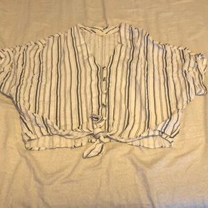 Blue and White striped Sim and Sam cropped t-shirt